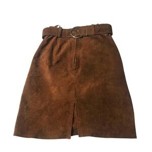 Smart Set Genuine Leather Suede Skirt | Brown High-Waist Belted Mini Skirt